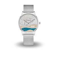 DUR Uhr 40er "Göhren" Strandsand/blauer Steinsand, Mesh Band Edelstahl